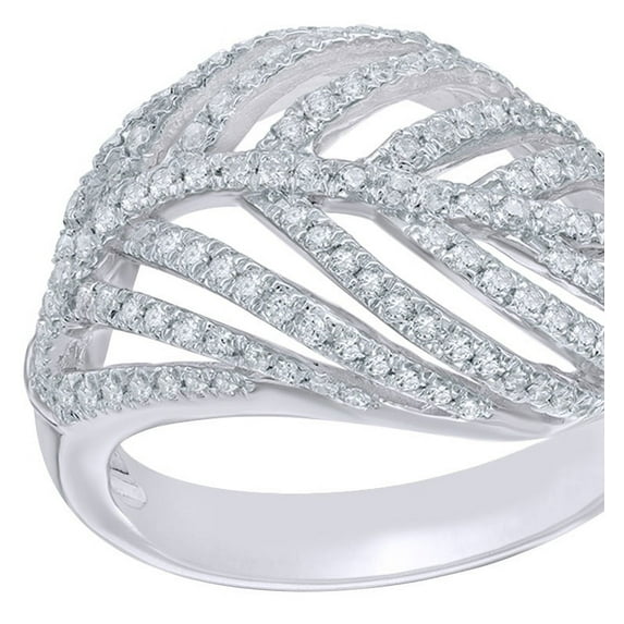 AFFY White Natural Diamond Promise Leaf Ring in 10k White Gold (0.62 Cttw)