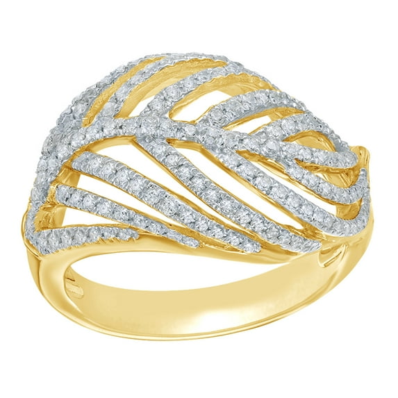 AFFY White Natural Diamond Promise Leaf Ring in 10k Yellow Gold (0.62 Cttw)