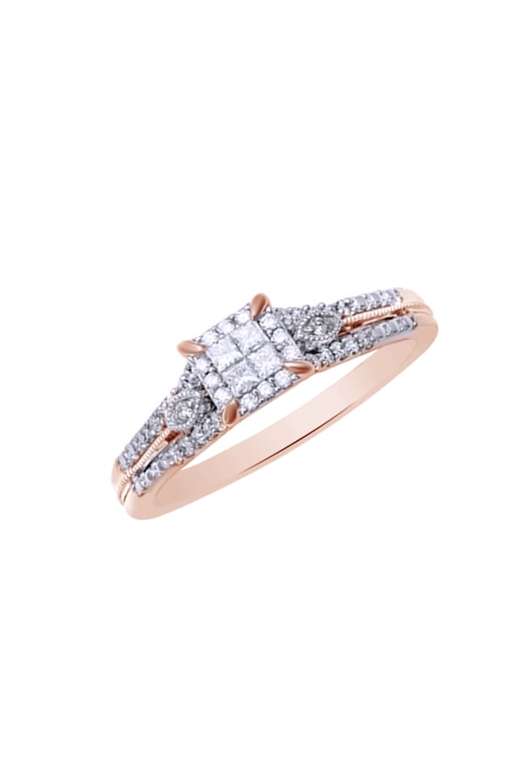 White Natural Diamond Promise Ring In 10k Rose Gold (0.33 Cttw)