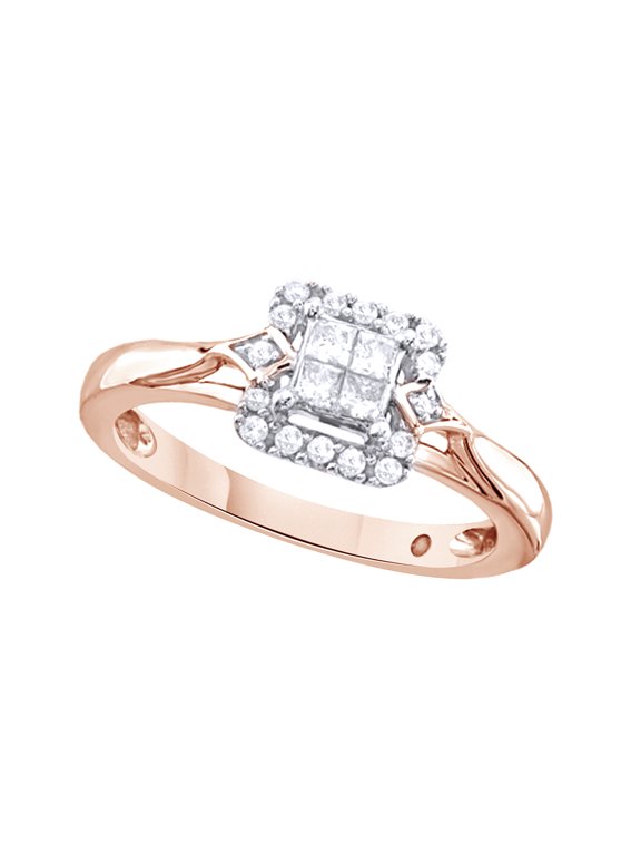 White Natural Diamond Quad Promise Ring In 10k Rose Gold (0.25 Cttw)