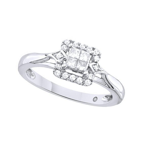 AFFY White Natural Diamond Quad Promise Ring In 10k White Gold (0.25 Cttw)