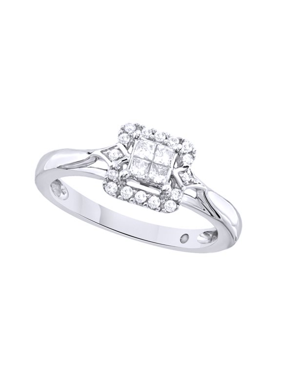 White Natural Diamond Quad Promise Ring In 10k White Gold (0.25 Cttw)