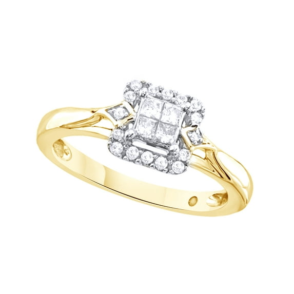 AFFY White Natural Diamond Quad Promise Ring In 10k Yellow Gold (0.25 Cttw)