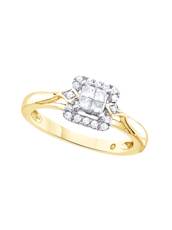 White Natural Diamond Quad Promise Ring In 10k Yellow Gold (0.25 Cttw)