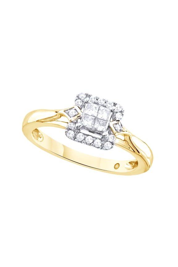 White Natural Diamond Quad Promise Ring In 10k Yellow Gold (0.25 Cttw)