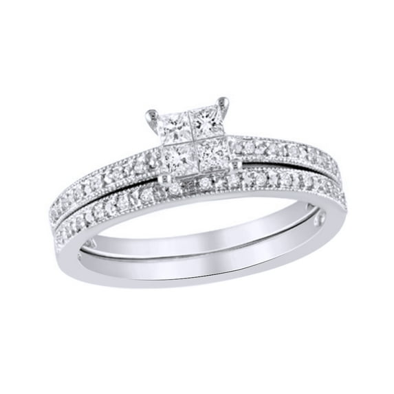 AFFY White Natural Diamond Quad Vintage-Style Bridal Ring Set In 10k White Gold (0.33 Cttw)