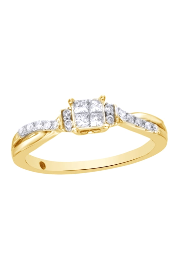 White Natural Diamond Quad Wave Promise Ring In 10k Yellow Gold (0.25 Cttw)
