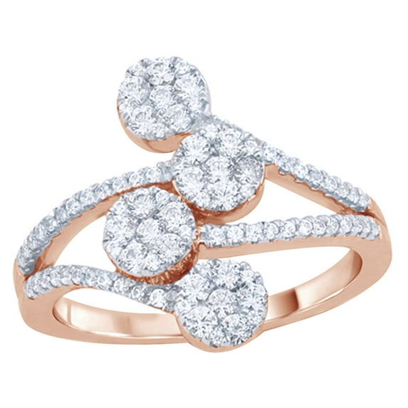 AFFY White Natural Diamond Quartet Composite Split Shank Ring in 10k Rose Gold (0.75 Cttw)