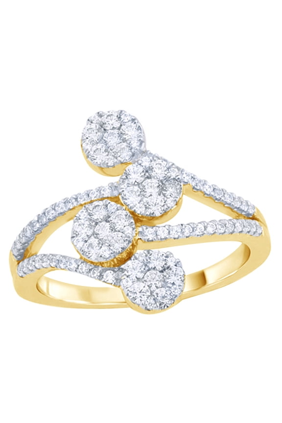 White Natural Diamond Quartet Composite Split Shank Ring in 10k Yellow Gold (0.75 Cttw) By
