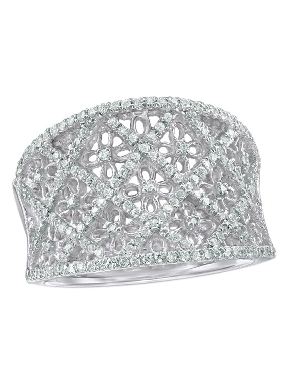 White Natural Diamond Quilted Band Ring in 10k White Gold