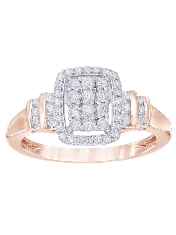 White Natural Diamond Rectangle Cluster Frame Ring in 10k Rose Gold