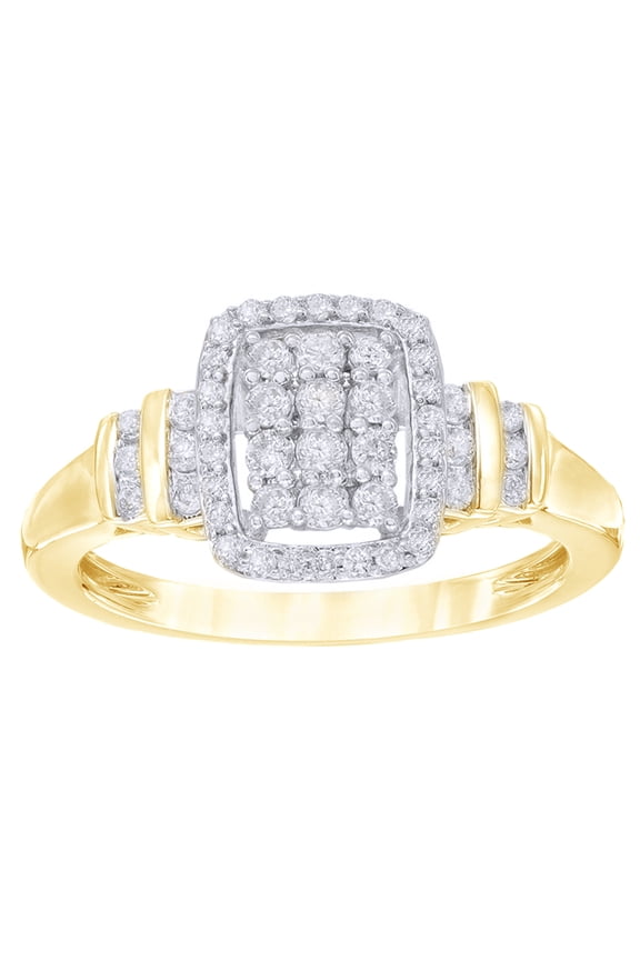 White Natural Diamond Rectangle Cluster Frame Ring in 10k Yellow Gold