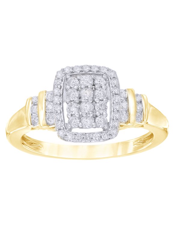 White Natural Diamond Rectangle Cluster Frame Ring in 10k Yellow Gold