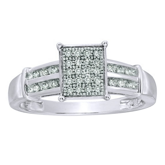 AFFY White Natural Diamond Rectangular Cluster Engagement Ring in 10K White Gold
