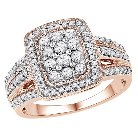 White Natural Diamond Rectangular Cluster Frame Ring in 10k Rose Gold