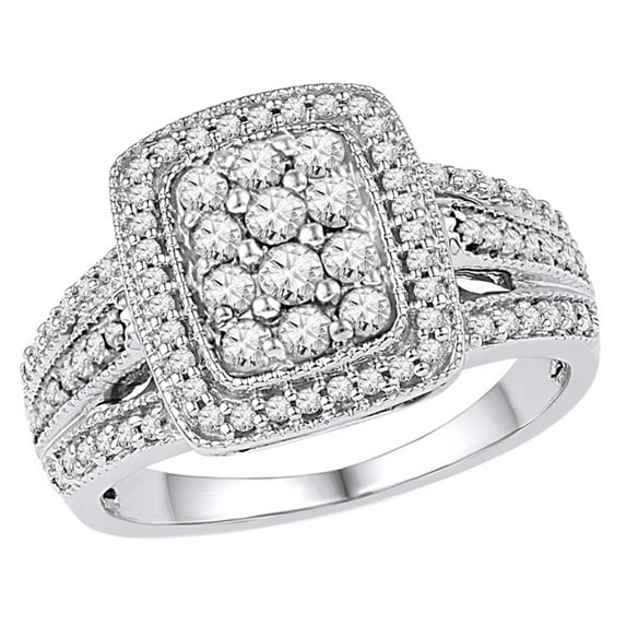 AFFY White Natural Diamond Rectangular Cluster Frame Ring in 10k White Gold