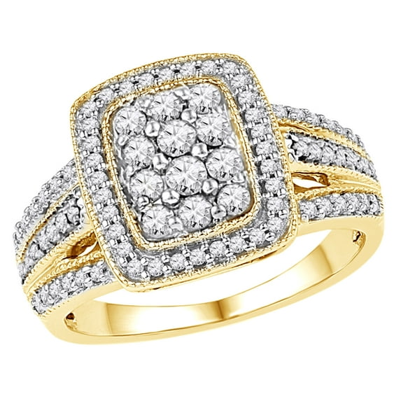 AFFY White Natural Diamond Rectangular Cluster Frame Ring in 10k Yellow Gold