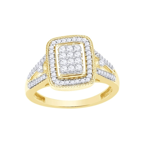 AFFY White Natural Diamond Rectangular Cluster Frame Ring in 10k Yellow Gold