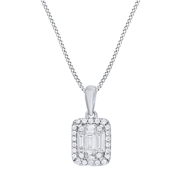 AFFY White Natural Diamond Rectangular Frame Pendant Necklace in 14K Solid White Gold