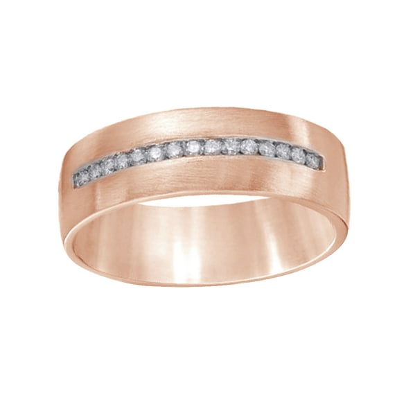 AFFY White Natural Diamond Satin Wedding Band Ring In 10k Rose Gold (0.2 Cttw)