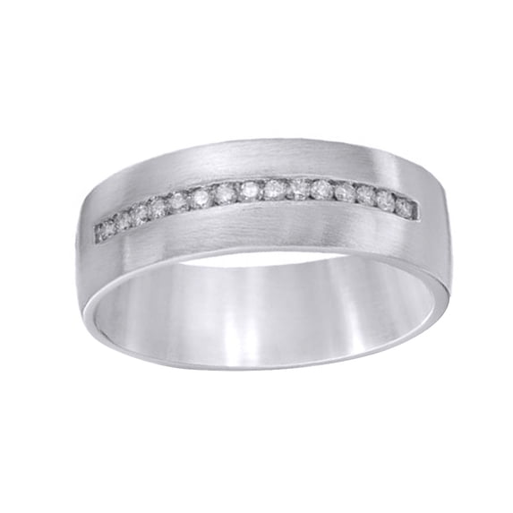 AFFY White Natural Diamond Satin Wedding Band Ring In 10k White Gold (0.2 Cttw)