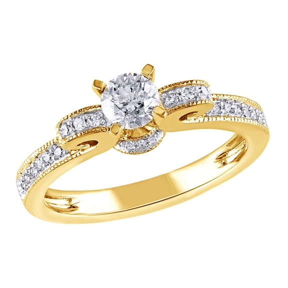 AFFY White Natural Diamond Scroll Engagement Ring in 14k Yellow Gold (0.5 Cttw)