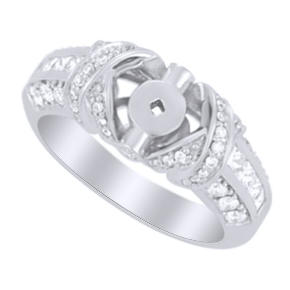 AFFY White Natural Diamond Semi Mount Engagement Ring in 14k White Gold (0.88 Ct )