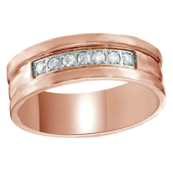 AFFY White Natural Diamond Seven Stone Wedding Band Ring In 10k Rose Gold (0.25 Cttw)