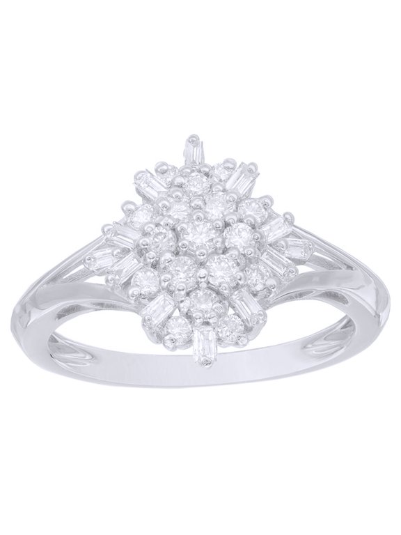 White Natural Diamond Snowflake Cluster Engagement Ring In 10K Solid Gold