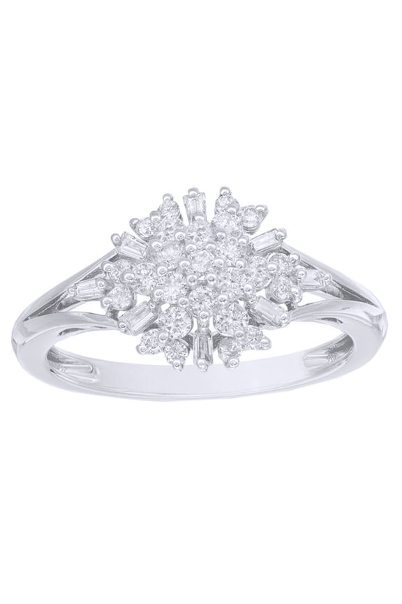 White Natural Diamond Snowflake Cluster Engagement Ring In 10K Solid Gold