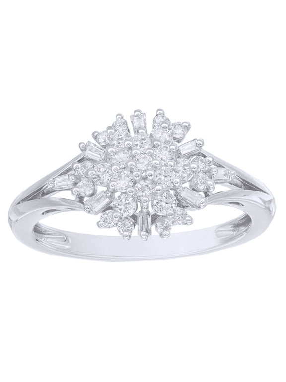 White Natural Diamond Snowflake Cluster Engagement Ring In 10K Solid Gold