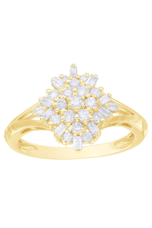 White Natural Diamond Snowflake Cluster Engagement Ring In 10k Yellow Gold
