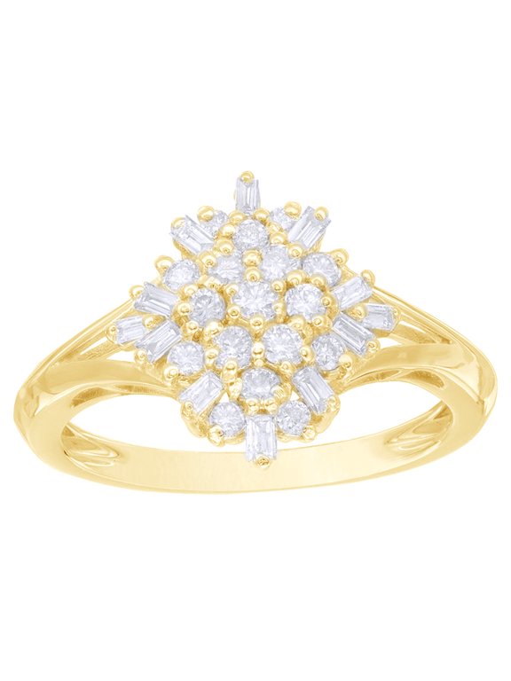 White Natural Diamond Snowflake Cluster Engagement Ring In 10k Yellow Gold