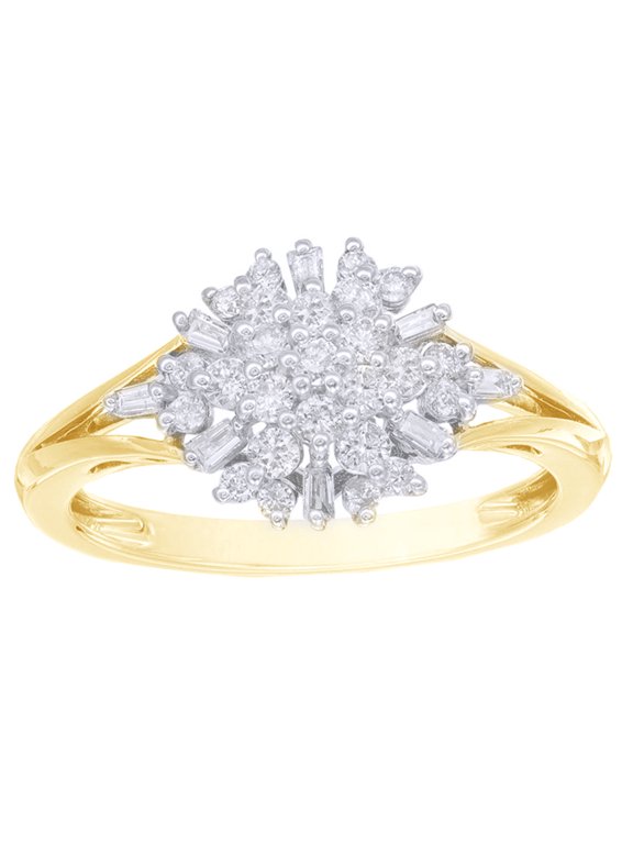 White Natural Diamond Snowflake Cluster Engagement Ring In 10k Yellow Gold