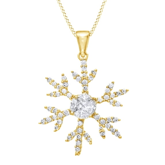AFFY White Natural Diamond Snowflake Pendant Necklace in 14K Solid Yellow Gold (0.33 Ct)
