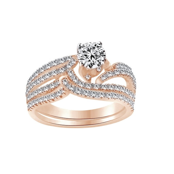 AFFY White Natural Diamond Solitaire Band Ring In 14k Rose Gold (0.75 Cttw) By
