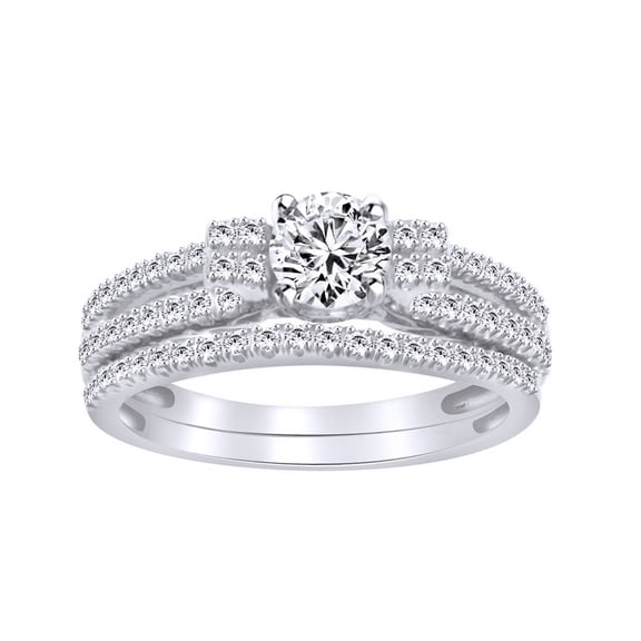 AFFY White Natural Diamond Solitaire Band Ring In 14k White Gold (0.83 Cttw)
