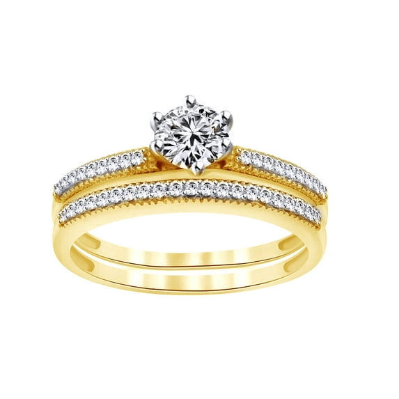 AFFY White Natural Diamond Solitaire Band Ring In 14k Yellow Gold (0.75 Cttw)