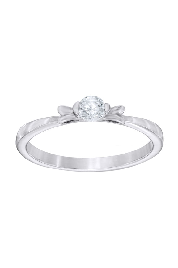 White Natural Diamond Solitaire Bow Ring in 10k White Gold