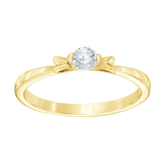 AFFY White Natural Diamond Solitaire Bow Ring in 10k Yellow Gold