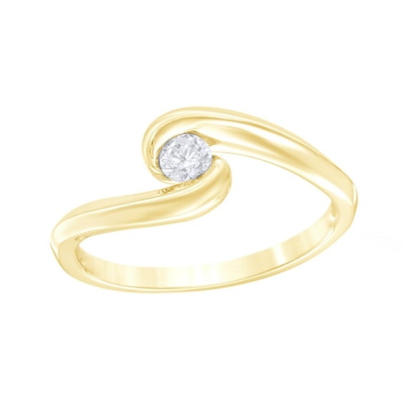 AFFY White Natural Diamond Solitaire Bypass Promise Ring in 10k Yellow Gold (0.17 Cttw) By