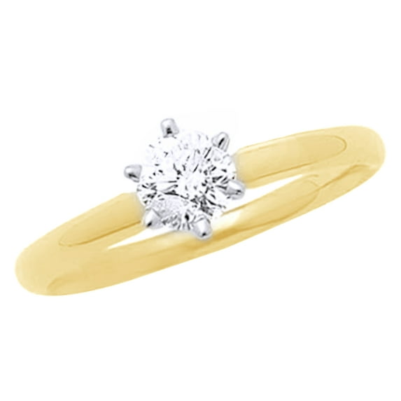AFFY White Natural Diamond Solitaire Engagement Ring in 14K Yellow Gold (0.5 cttw)