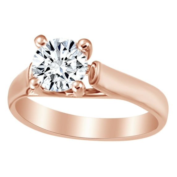 AFFY White Natural Diamond Solitaire Engagement Ring in 14k Rose Gold Ring Size : 6