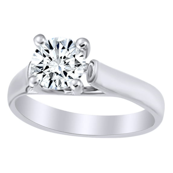 AFFY White Natural Diamond Solitaire Engagement Ring in 14k White Gold Ring Size : 7