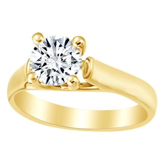 AFFY White Natural Diamond Solitaire Engagement Ring in 14k Yellow Gold Ring Size : 9