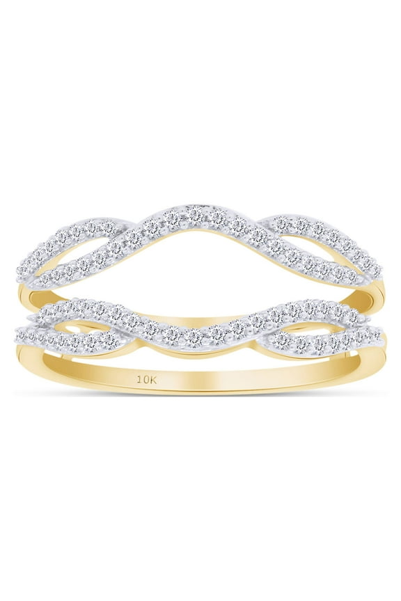 White Natural Diamond Solitaire Enhancer Guard Engagement Ring in 10k Yellow Gold (1/3 Cttw)