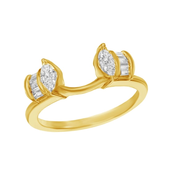 AFFY White Natural Diamond Solitaire Enhancer Guard Ring Wrap In 14k Yellow Gold (1/3 Cttw)