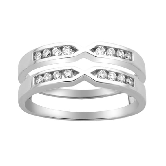 AFFY White Natural Diamond Solitaire Enhancer Guard Ring in 14k White Gold (1/4 Cttw)
