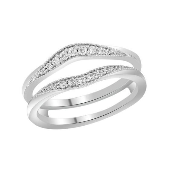 AFFY White Natural Diamond Solitaire Enhancer Guard Ring in 14k White Gold (1/5 Cttw)
