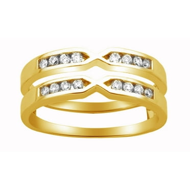 AFFY White Natural Diamond Solitaire Enhancer Guard Ring in 14k Yellow Gold (1/4 Cttw)